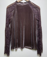 Very J Women Velour Lace Top Top Small Brown‎ Flare Western Boho Peasant Photo 0