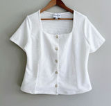 Harlow White Square-Neck Boucle Co-Ord Button Front Short Sleeve Top Women’s XL Photo 0