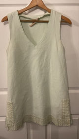 Boutique Mint Green Textured Cotton Shift Dress Crochet Hem Sleeveless Small Photo 0