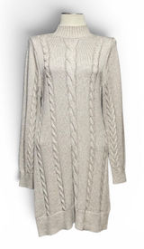 Abercrombie & Fitch Mock Neck Cable Knit Sweater Dress Tan Beige Large Photo 0