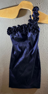 1311 |‎ Snap One Shoulder Rosette Ruffle HOCO Prom Party Mini Dress Navy Women 3 Photo 0