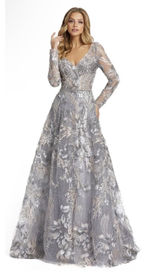 MAC DUGGAL 20214 LONG SLEEVE BEADED APPLIQUE GREY MULTI GOWN Size 6 Dress Photo 0