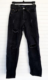 Aeropostale 90s Baggy Jeans Size 000 REG Washed Black Distressed Button Fly Photo 0