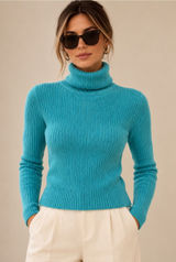 White + Warren Cashmere Turtleneck Sweater Size S Turquoise Ribbed Luxury Knit Photo 0