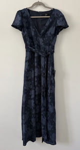 Lulu’s Compelling Love Navy Blue Jacquard Floral Short Sleeve Maxi Dress NWT S Photo 0