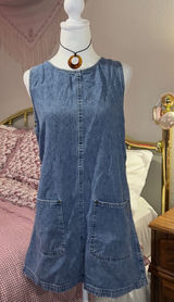Vintage Sleeveless Blue Denim Pocket Shift Dress Photo 0