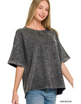 Zenana French Terry Acid Washed Exposed Seam T-shirts - L/XL‎ Photo 0