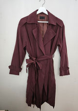 Indibrand Burgundy Tie-Waist Duster Long Jacket Korean Open Front Spring Light Photo 0