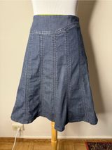 Idra Anthropologie Dark Denim Paneled A-Line Skirt Photo 0
