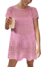 Caracilia Pink Crochet Knit Tunic Top Shirt‎ Dress Size XL Photo 0