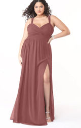 NWT Azazie Aziza Desert Rose A-Line V-Neck Pleated Chiffon Bridesmaid Maxi Dress Photo 0