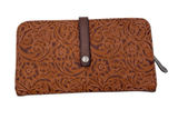Justin Boots Women's Floral Tooled Saddle Brown Wallet Slim Card Slots Western Cowgirl Photo 0