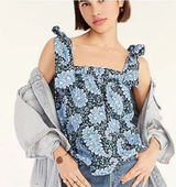 J. Crew Womens Blue Ruffle‎ Tie Shoulder Blouse Top Size Medium Photo 0