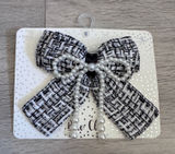 Bow Fancy‎ Danbar Black White Tweed Hair Clip with Faux Pearl Bow Accent NIP Photo 0