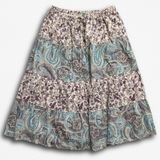 Kaaku Womens Cotton Tiered Midi Skirt Purple Teal‎ Floral Paisley Boho Peasant Photo 0
