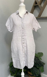 C&C California Light Grey Purple Button Up Dress Short Sleeve Linen Pockets Photo 0