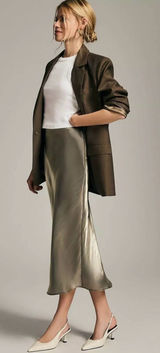 NWT Anthropologie Shine Bias Midi Skirt XS Metallic Khaki Champagne $108 Photo 0