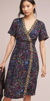 Anthropologie Maeve Cheetah Floral Multi‎ Purple Dress Knee Length Womens Size 0 Photo 0