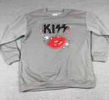 Kiss Rock Band Music Sweatshirt Womens XL Gray Crewneck Lips Heart Graphic Photo 0