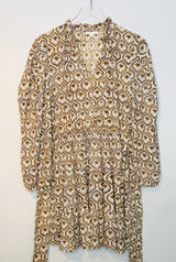 Anna Cate Brown Cream Medallion Paisley Print Cotton Long Sleeve Dress Photo 0