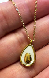 Cute Avocado Pendant Necklace Gold Tone Minimalist Jewelry Photo 0