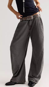 Free People Spotlight Washed Barrel Chino Trousers Pants in Charcoal Grey NWT Photo 0