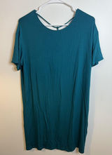 Fabletics Dress Wm LG Blue Open Back Short Sleeve T-Shirt Athleisure Sporty Photo 0