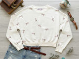 Pink Republic Women Cream Cowboy Boot Embroidered Cropped Crewneck Sweatshirt M Photo 0