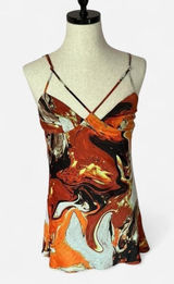 NEW Urban Outfitters Marble Print‎ Mini Dress Orange Red Brown Strappy Women's M Photo 0