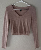 Wild Fable V-Neck Long Sleeve Fitted Cropped - Beige Size S Photo 0