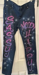 Per Se Dark Blue Denim Jeans with Pink and Purple Airbrush Photo 0