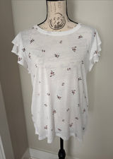 C&C California Large White Tee with Pink and Brown Floral Print Photo 0
