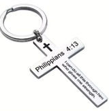 Title: Philippians 4:13 Silver Cross Keychain Christian Bible Verse Gift New Photo 0