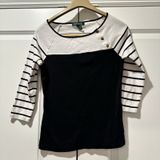 Lauren Ralph Lauren Womens M Black White Colorblock Striped Button Shoulder Top Photo 0