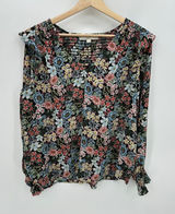 Loft Women Blouse Black Floral Ruffle Sheer Size Medium Dark Feminine‎ Smocked Photo 0
