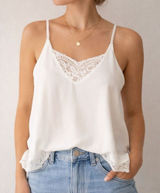 Entro White Lace Trim Cami Tank Top Size Small Flowy Boho Feminine Blouse Photo 0