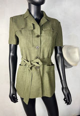 Dressbarn Olive Green Safari Style Short Sleeve Belted Shirt‎ Dress Sz 4 Photo 0