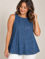 Skies Are Blue Indigo Paneled Denim Swing Top XS Tank Medium Wash Sleeveless Photo 0