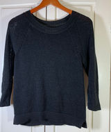 Ann Taylor Loft Womens Black Ramie Cotton Crochet Neck Knit Sweater Medium Photo 0