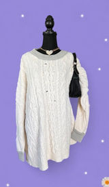 Free People Boho Distressed Oversized Cable Knit Tunic Sweater size medium π€ Photo 0
