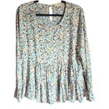 Jane and Delancey Womens Cottagecore Floral Peplum Smocked Cuffs Rayon Top Large Photo 0
