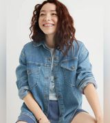 Aerie Dark Wash Denim Shacket Shirt Jacket Oversized Photo 0