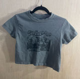 Brandy Melville John Galt Gray Psychedelic Aliens Short Sleeve Cropped Tee Photo 0