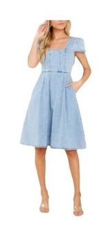 Molly Bracken Puff Sleeve Denim Dress Blue Size S Coquette Fairy Coastal Boho Photo 0