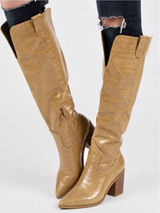 Journee Collection Tan Therese Knee-High Croc-Embossed Boots size 9.5 wide calf Photo 0