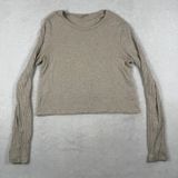 Reformation Womens Small Tan Ribbed Knit Long Sleeve Cropped Top Tencel Modal Photo 0