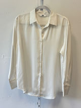 Uniqlo Womens Satin Long Sleeve Button Down Blouse Cream Off White 461887 Small Photo 0