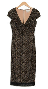 Dress The Population Black Lace Sheath Midi Dress V Neck Cap Sleeve‎ XS Photo 0
