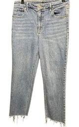 Womens Cropped Jeans Frayed Hem Light Wash Denim Blue Pants Photo 0
