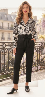 Lulus Black Paperbag Waist Tapered Pants High Rise Tie Waist Trousers Small Photo 0